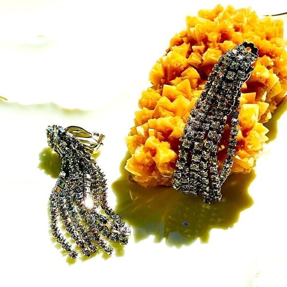 ♥️ Vintage earrings, clear rhinestone clip on cascade PRICE FIRM, free shipping - Picture 11 of 14